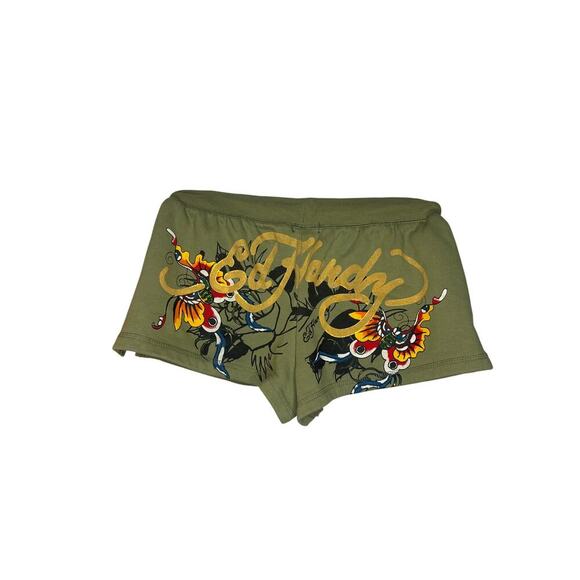 Ed Hardy Women’s Green Graphic Sweat Shorts – Size M, Vintage Y2K Style - Picture 3 of 7